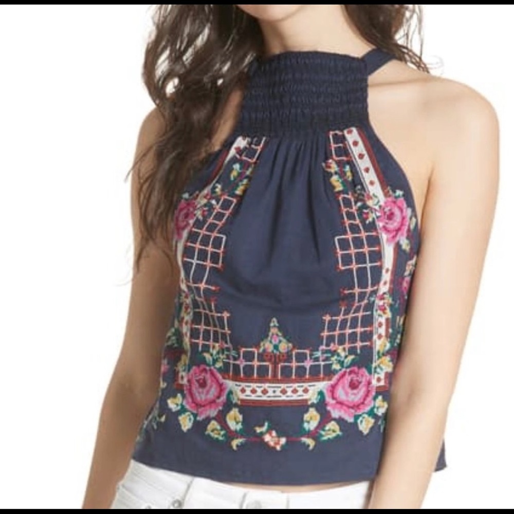 Free people honey pie embroidered tank top